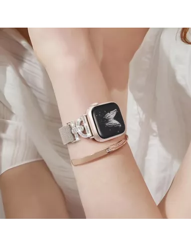 Bracelet Hermy en maille milanaise Apple Watch avec finition Strass...