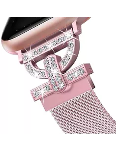 ibroz-copy of Bracelet Hermy en maille milanaise Apple Watch avec finition Strass et fermeture magnétique - Rose 2