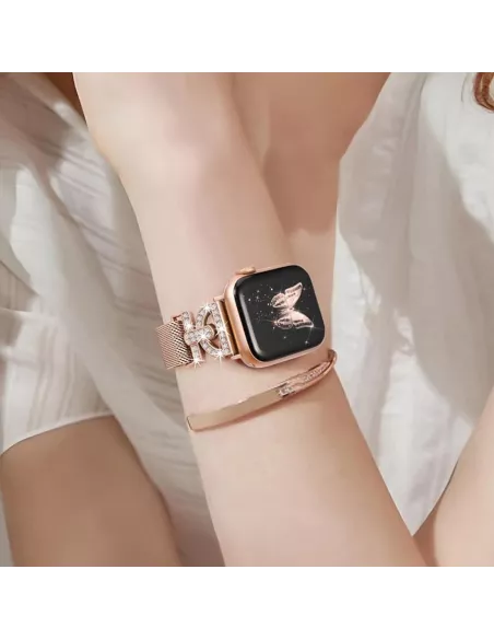 copy of Bracelet Hermy en maille milanaise Apple Watch avec finition Strass et fermeture magnétique - Starlight