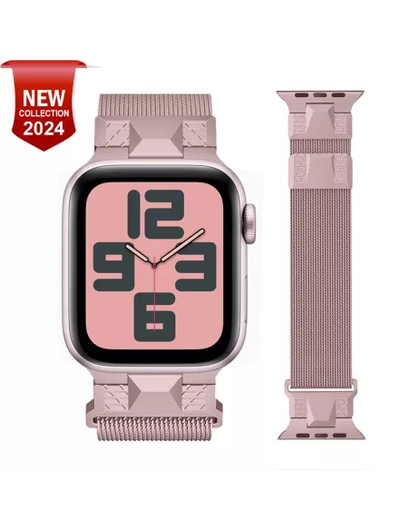 ibroz-Nouveau Bracelet Mecha Maille Milanaise pour Apple Watch 38/40/41mm - Rose Gold