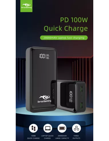IBROZ - Batterie Portable PowerBank 100W GaN, 20 000 mAh avec PD/QC 3.0, PPS – ROG Ally X, Smartphones, Asus Laptops