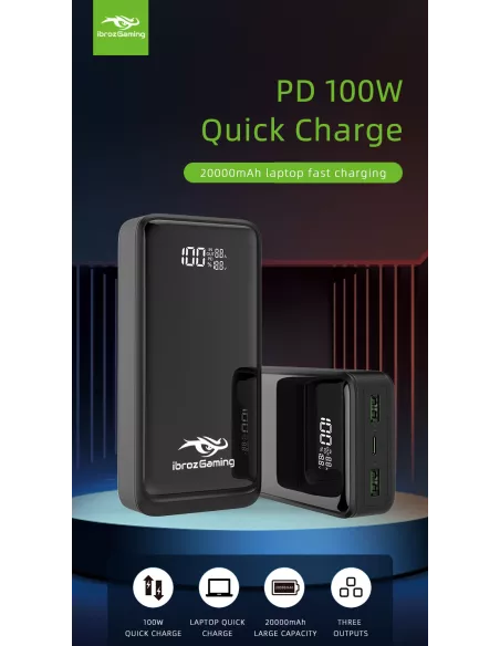 IBROZ - Batterie Portable PowerBank 100W GaN, 20 000 mAh avec PD/QC 3.0, PPS – ROG Ally X, Smartphones, Asus Laptops