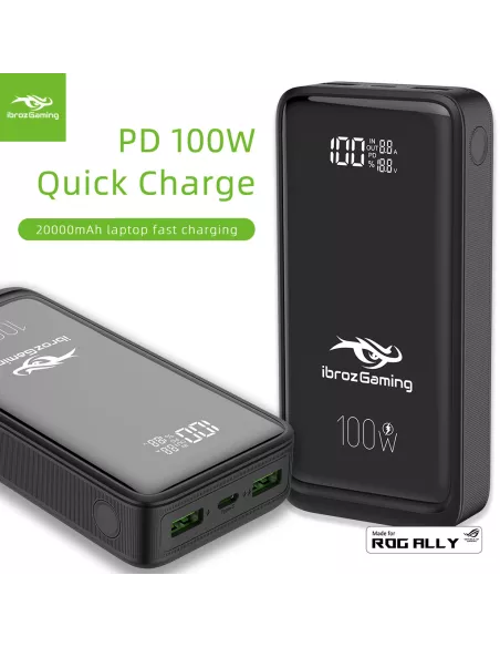 IBROZ - Batterie Portable PowerBank 100W GaN, 20 000 mAh avec PD/QC 3.0, PPS – ROG Ally X, Smartphones, Asus Laptops