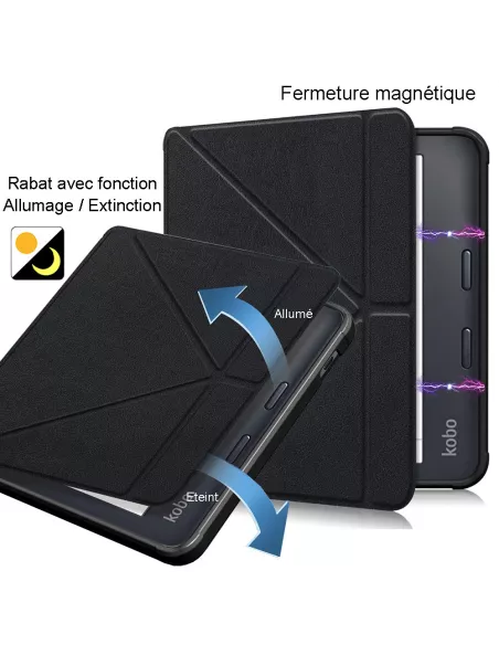 Origami Leather Case KOBO Aura H2O (2nd Edition) - Black | Ibroz