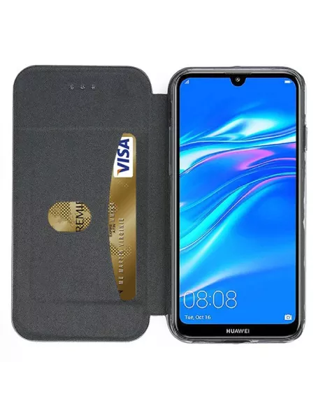 Huawei Y7 2019 Leather folio case CLAM - Black | Ibroz