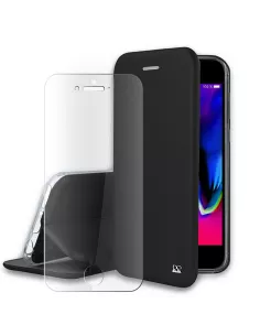 iPhone 7/8/SE (2020) Folio Leather Case + 9H Tempered Glass - Black | Ibroz