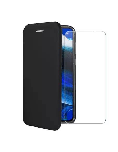 Oppo Reno 2 Etui Cuir Folio Clam + Verre Trempé + Noir | Ibroz