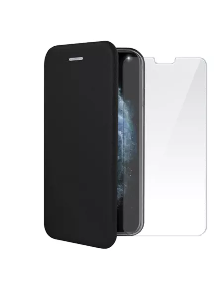 iPhone 11 Pro Max Folio Leather Case + 9" Tempered Glass Screen Protector...