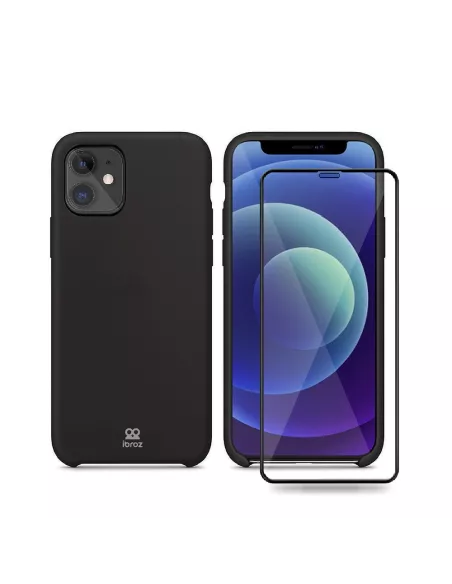 iPhone 12 Mini Liquid Silicone Case + Tempered Glass - Black | Ibroz
