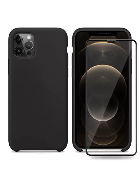 iPhone 12 et 12 Pro Coque Liquid Silicone + Verre trempé - Noir | I...