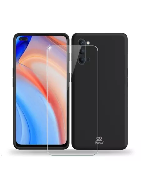 Oppo Reno 4 Coque Liquid Silicone Soft Touch+ Verre Trempé - Noir |...