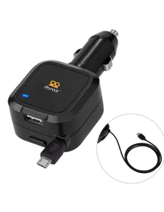 Chargeur voiture 3.5A Cable Rétractable Micro USB et Port USB | Ibroz