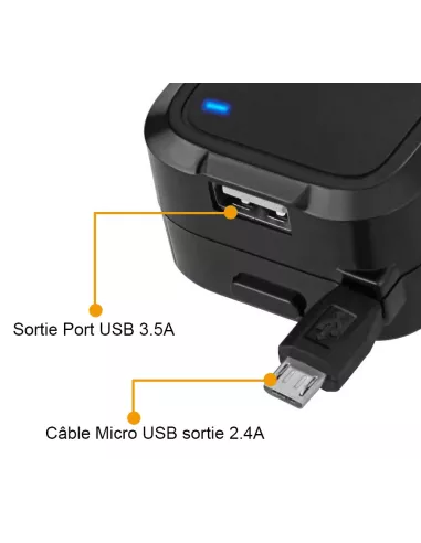 Car Charger 3.5A Retractable Cable Micro USB and USB Port | Ibroz