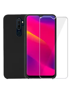 Oppo A5 Coque Liquid Silicone Soft Touch + Verre trempé 9H - Noir |...