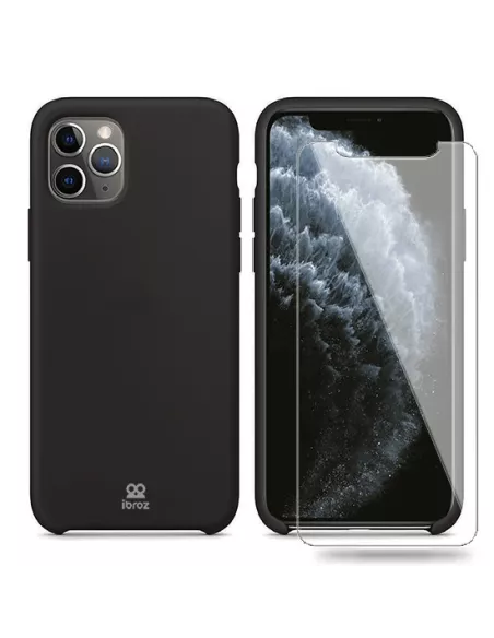 iPhone 11 Pro Max Coque Liquid Silicone + Verre trempé 9H - Black | ...