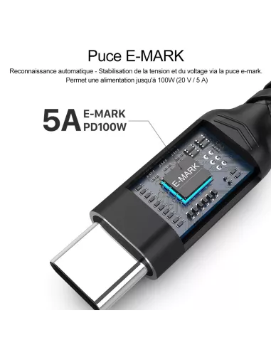 USB-C to USB-C Fast-X 100W/5A (2 meters) 10Gbps cable - Black | Ibroz