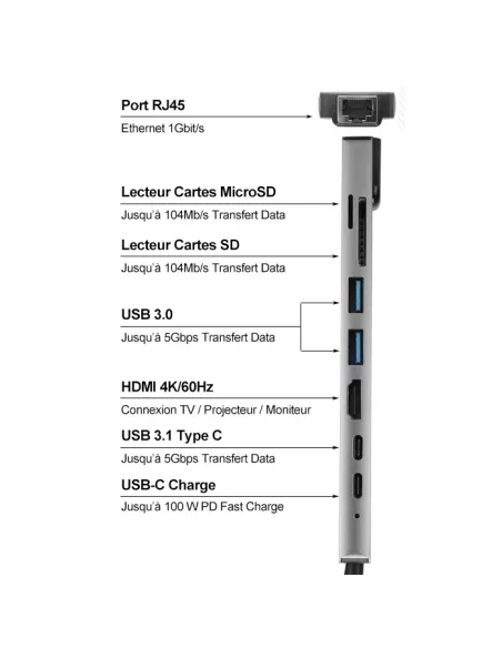 Hub 8 in 1 TIGER 8 - USB C to PD Charge + 2 USB 3.0 Ports + 2 USB...