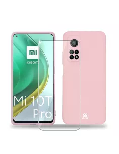 Xiaomi Mi 10T Pro Coque Liquid Silicone Soft Touch rose + Verre Tre...