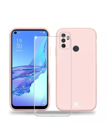 Oppo A53s Coque Liquid Silicone + Verre Trempé 9H - Pink | Ibroz