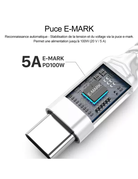 ibroz-Cable USB-C 100W-5A, 10-Gbit/s-puce-E-mark