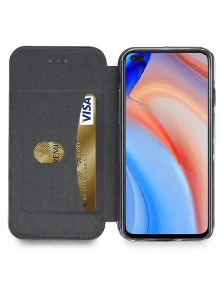 Oppo Reno 4 Etui Cuir Folio Clam + Verre Trempé - Bleu | Ibroz