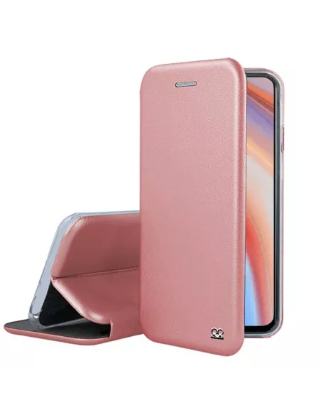 Oppo Reno 4 Etui Cuir Folio Clam + Verre Trempé - Rose Gold | Ibroz