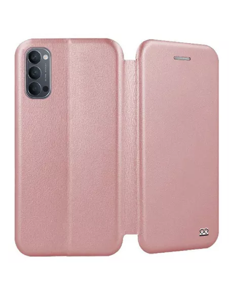 Oppo Reno 4 Etui Cuir Folio Clam + Verre Trempé - Rose Gold | Ibroz