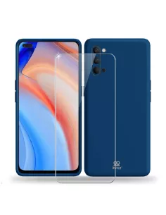 Oppo Reno 4 Coque Liquid Silicone Soft Touch + Verre Trempé - Bleu ...