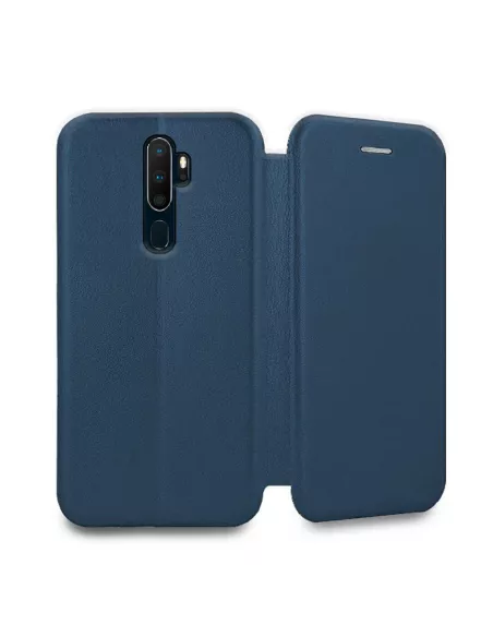Oppo A9 Etui Cuir Folio Clam + Verre Trempé + Bleu | Ibroz