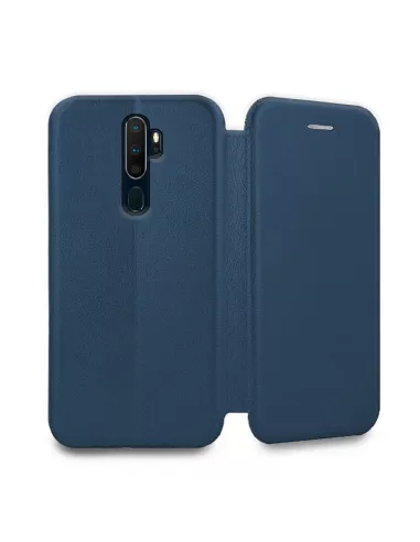 Oppo A5 2020 Etui Cuir Folio Clam + Verre Trempé + Bleu | Ibroz