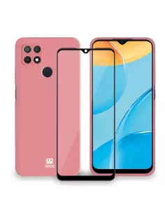 Oppo A15 Coque Liquid Silicone Soft Touch + Verre trempé 9H - Rose ...
