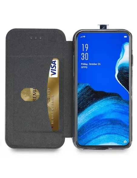 Oppo Reno 2Z Folio Clam Leather Case + Tempered Glass + Blue | Ibroz