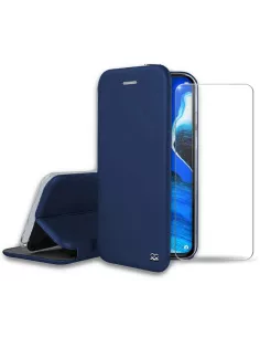 Oppo Reno 2Z Folio Clam Leather Case + Tempered Glass + Blue | Ibroz