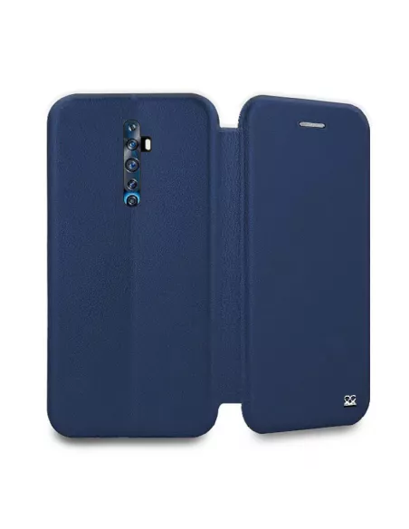 Oppo Reno 2Z Folio Clam Leather Case + Tempered Glass + Blue | Ibroz
