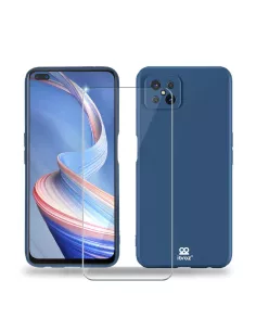 Oppo Reno 4Z (5G) Coque Liquid Silicone Soft Touch bleu + Protectio...