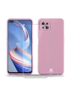 Oppo Reno 4Z (5G) Coque Liquid Silicone Soft Touch rose + Protectio...