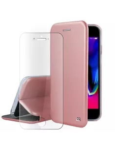 iPhone 7/8/SE (2020) Folio Leather Case + 9H Tempered Glass - Rose Gold ...
