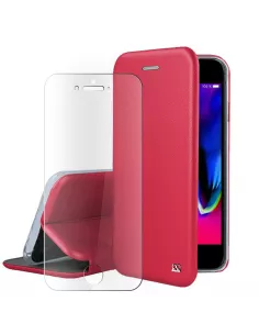 iPhone 7/8/SE (2020) Folio Leather Case + 9H Tempered Glass - Red | Ibroz