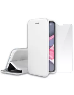 iPhone 11 Etui Cuir Folio + Protection écran Verre Trempé 9H - Blan...