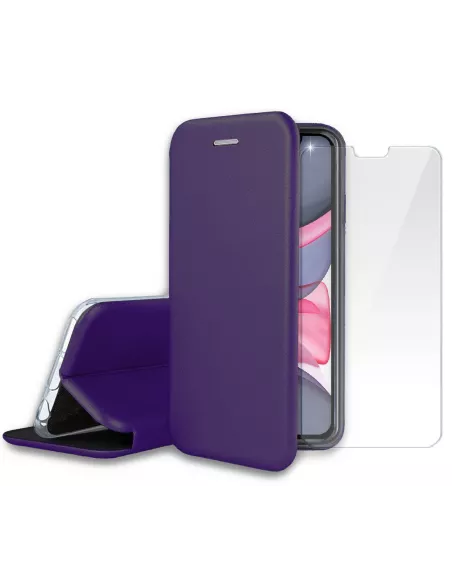 iPhone 11 Etui Cuir Folio + Protection écran Verre Trempé 9H - Viol...