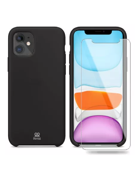 iPhone 11 Liquid Silicone + Tempered Glass Case - Black | Ibroz