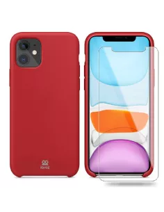 iPhone 11 Liquid Silicone + Tempered Glass Case - Red | Ibroz