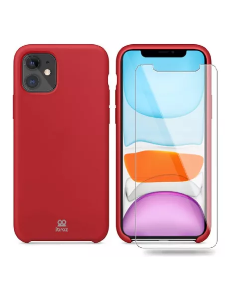 iPhone 11 Liquid Silicone + Tempered Glass Case - Red | Ibroz