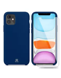iPhone 11 Coque Liquid Silicone + Verre trempé - Bleu nuit | Ibroz
