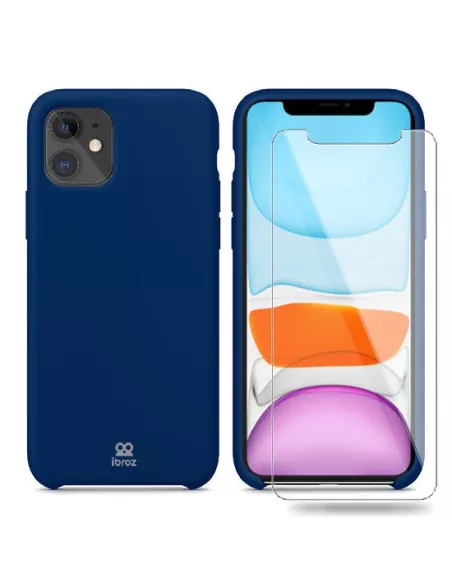 iPhone 11 Coque Liquid Silicone + Verre trempé - Bleu nuit | Ibroz