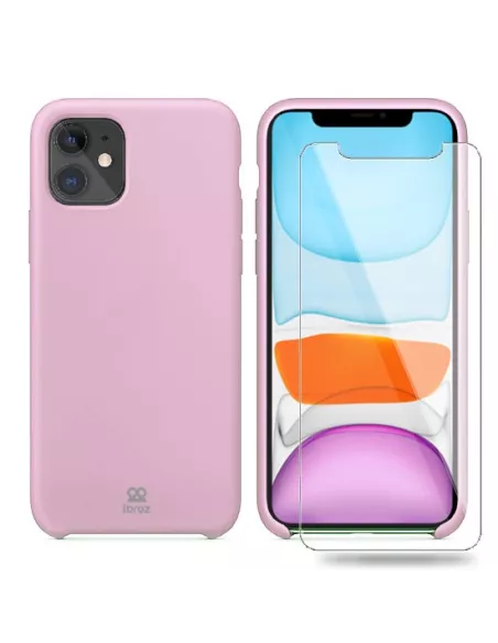 iPhone 11 Liquid Silicone + Tempered Glass Case - Pink | Ibroz