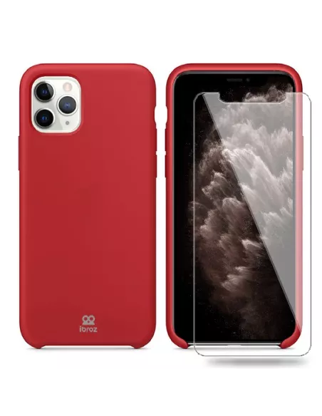 iPhone 11 Pro Max Liquid Silicone Case + 9H Tempered Glass - Red |...