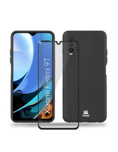 Xiaomi Redmi 9T Coque Liquid Silicone Soft Touch noir + Verre Tremp...