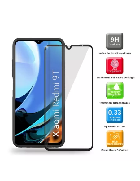 Xiaomi Redmi 9T Coque Liquid Silicone Soft Touch noir + Verre Tremp...