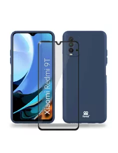 Xiaomi Redmi 9T Coque Liquid Silicone Soft Touch bleu + Verre Tremp...